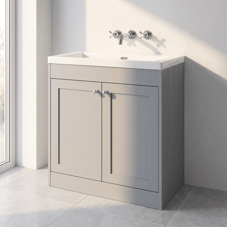 [BFHE226K] Balterley 800mm Floor Standing 2 Door Unit with Minimalist Basin No Tap Hole - Satin Grey - Silo