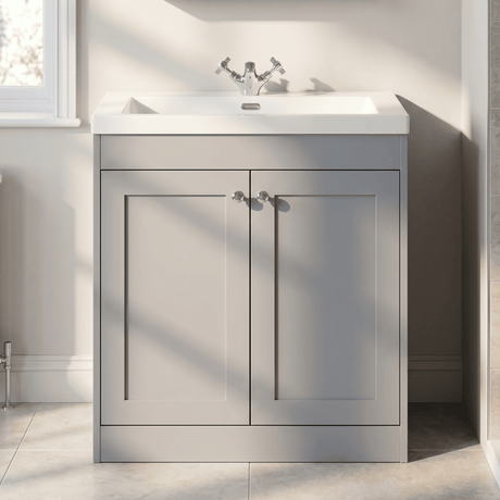 [BFHE226L] Balterley 800mm Floor Standing 2 Door Unit with Minimalist Basin 1 Tap Hole - Satin Grey - Silo
