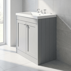 [BFHE226M] Balterley 800mm Floor Standing 2 Door Unit with Minimalist Basin 3 Tap Hole - Satin Grey - Lifestyle 3