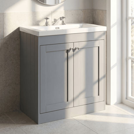 [BFHE226M] Balterley 800mm Floor Standing 2 Door Unit with Minimalist Basin 3 Tap Hole - Satin Grey - Silo