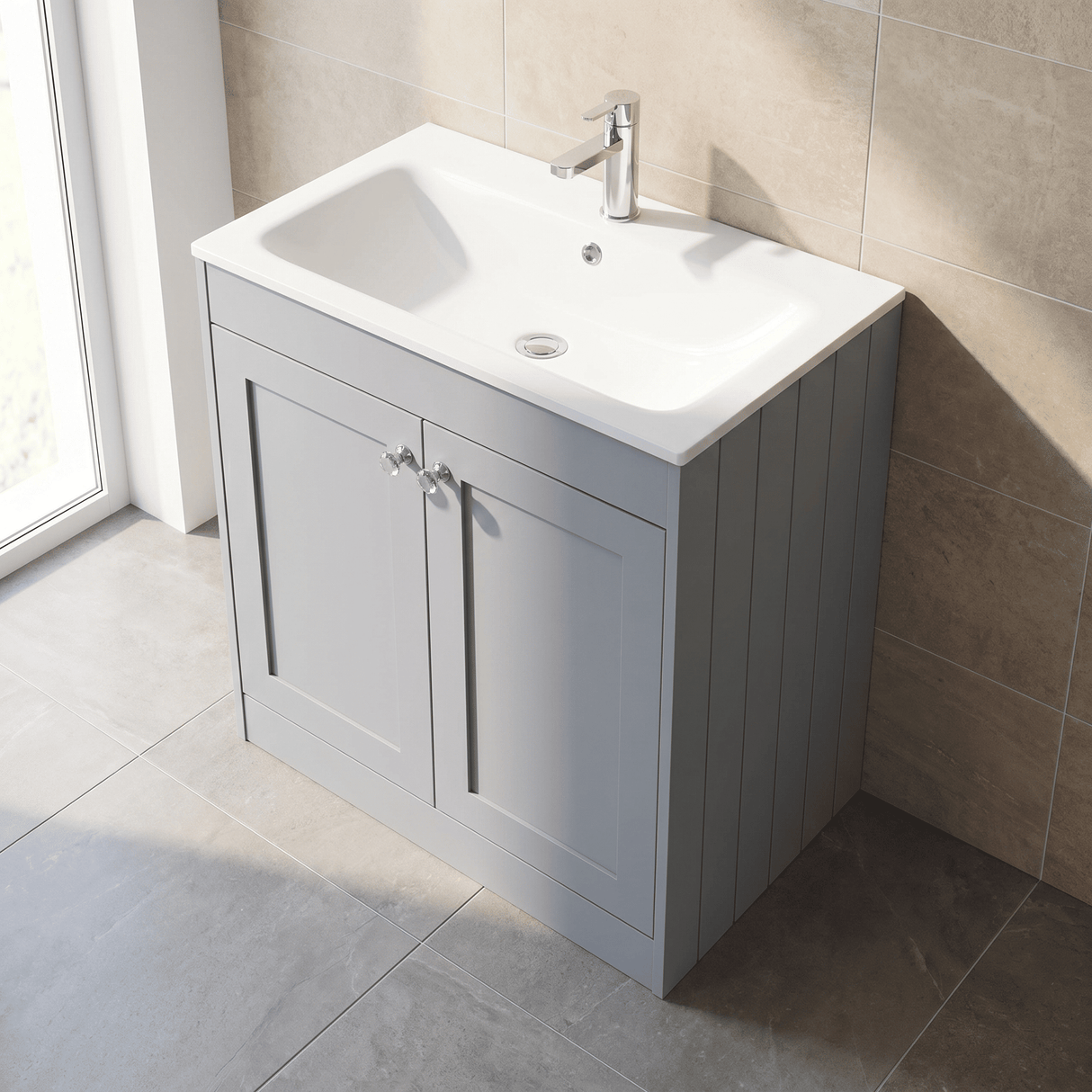 [BFHE226P] Balterley 800mm Floor Standing 2 Door Unit with Stone Basin 1 Tap Hole - Satin Grey - Lifestyle 2