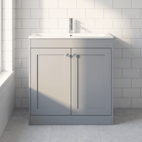 [BFHE226P] Balterley 800mm Floor Standing 2 Door Unit with Stone Basin 1 Tap Hole - Satin Grey - Silo