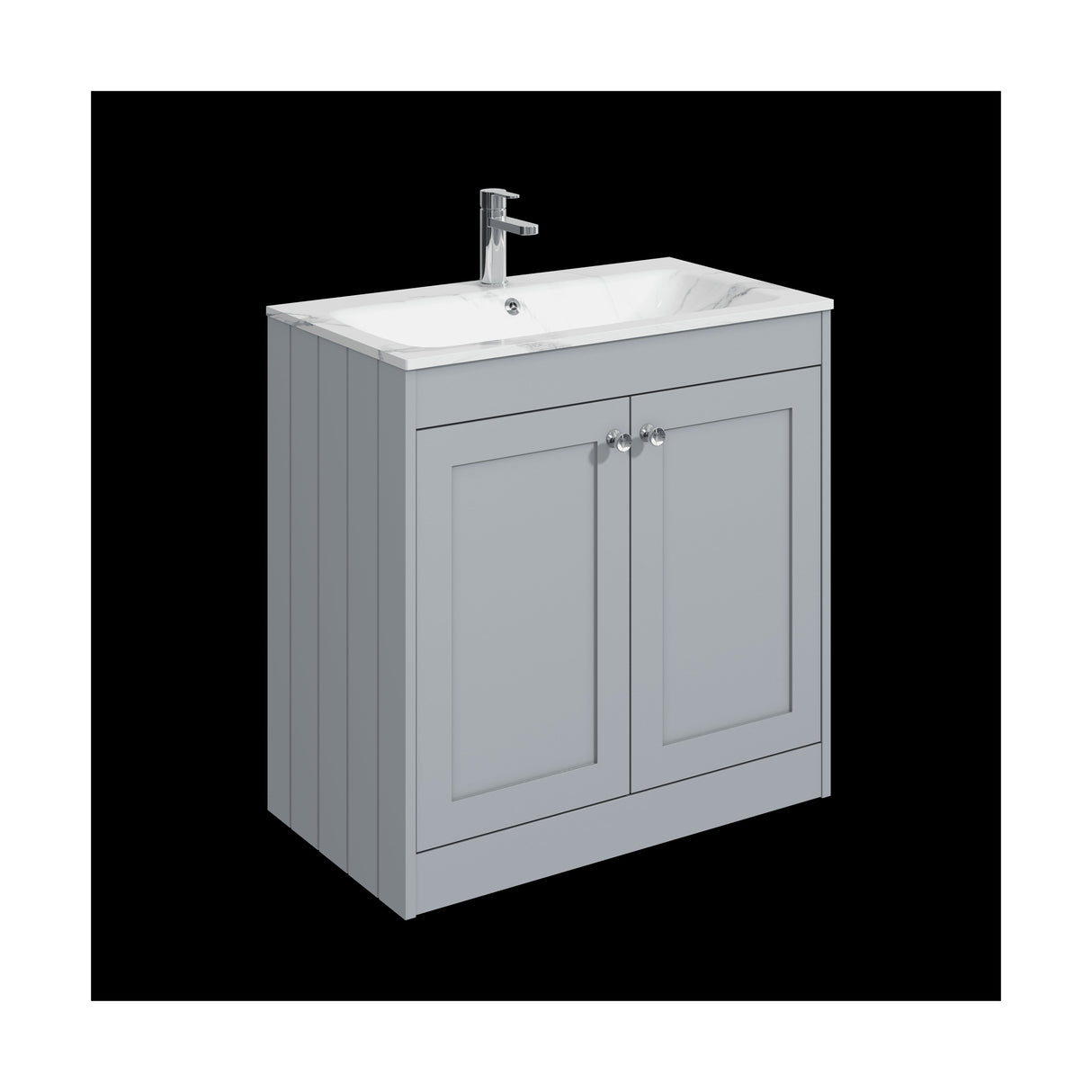 [BFHE226Q] Balterley 800mm Floor Standing 2 Door Unit & Stone Basin 1 Tap Hole - Satin Grey - Cutout