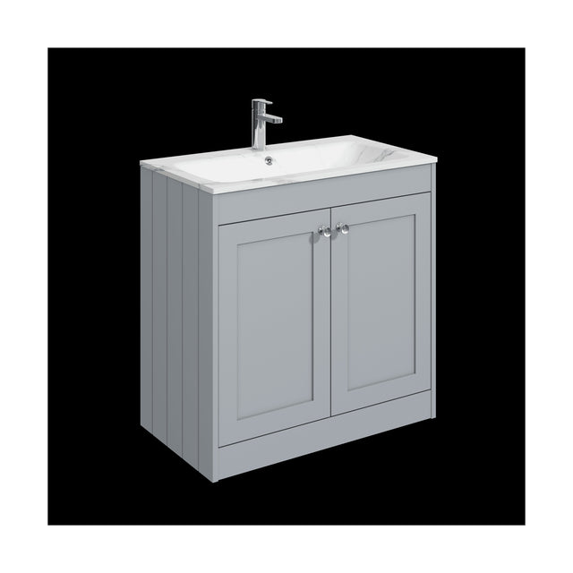 [BFHE226Q] Balterley 800mm Floor Standing 2 Door Unit & Stone Basin 1 Tap Hole - Satin Grey - Cutout