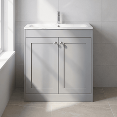 [BFHE226Q] Balterley 800mm Floor Standing 2 Door Unit & Stone Basin 1 Tap Hole - Satin Grey - Lifestyle 1