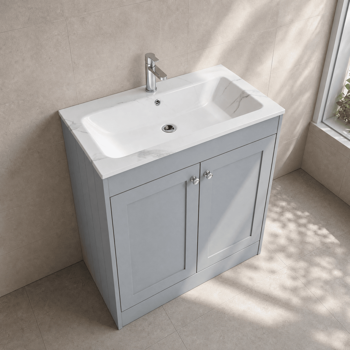 [BFHE226Q] Balterley 800mm Floor Standing 2 Door Unit & Stone Basin 1 Tap Hole - Satin Grey - Lifestyle 2