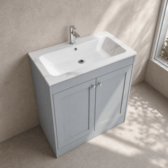 [BFHE226Q] Balterley 800mm Floor Standing 2 Door Unit & Stone Basin 1 Tap Hole - Satin Grey - Lifestyle 2