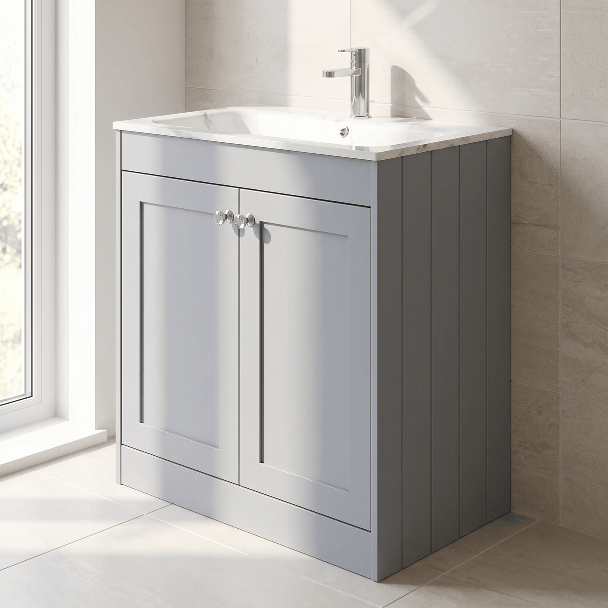 [BFHE226Q] Balterley 800mm Floor Standing 2 Door Unit & Stone Basin 1 Tap Hole - Satin Grey - Lifestyle 3