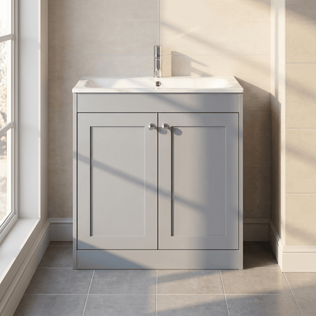 [BFHE226Q] Balterley 800mm Floor Standing 2 Door Unit & Stone Basin 1 Tap Hole - Satin Grey - Silo