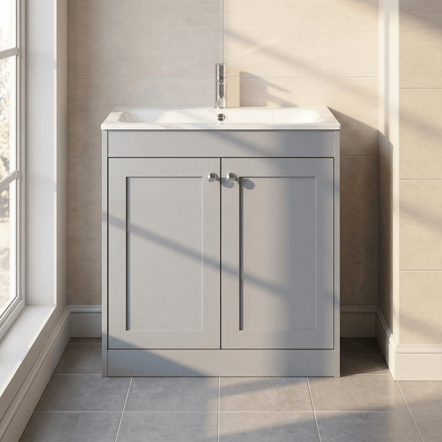 [BFHE226Q] Balterley 800mm Floor Standing 2 Door Unit & Stone Basin 1 Tap Hole - Satin Grey - Silo