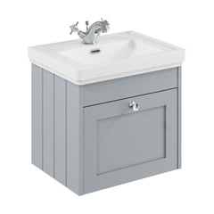[BFHE291A] Balterley 500mm Wall Hung 1 Drawer Unit with Classic Basin 1 Tap Hole - Satin Grey - Cutout
