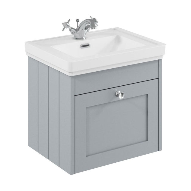 [BFHE291A] Balterley 500mm Wall Hung 1 Drawer Unit with Classic Basin 1 Tap Hole - Satin Grey - Cutout