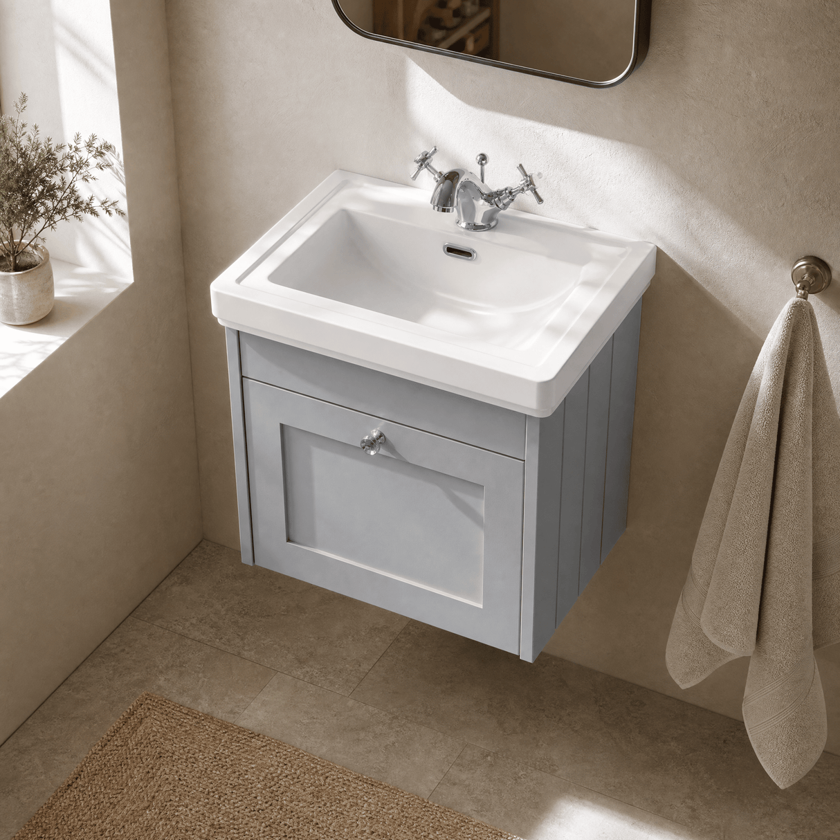 [BFHE291A] Butterton Traditional 1 Drawer Wall Hung Vanity Unit with Classic Basin, Choice of Size and Colour