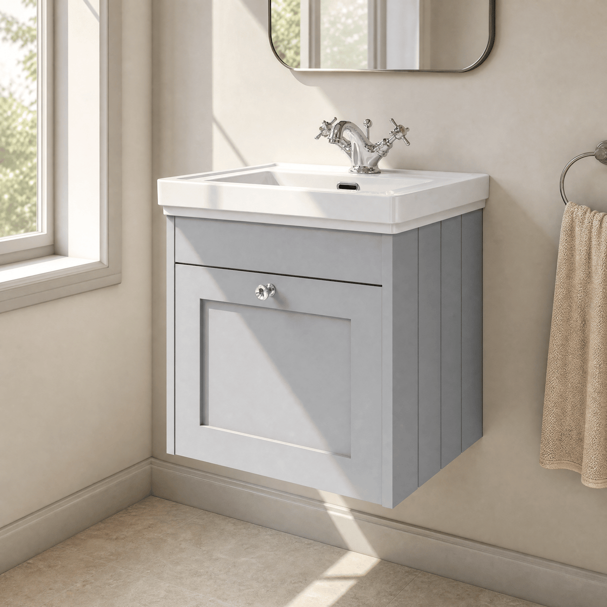 [BFHE291A] Butterton Traditional 1 Drawer Wall Hung Vanity Unit with Classic Basin, Choice of Size and Colour