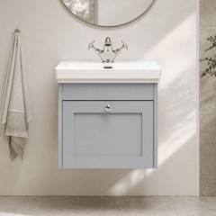 [BFHE291A] Butterton Traditional 1 Drawer Wall Hung Vanity Unit with Classic Basin, Choice of Size and Colour - Silo
