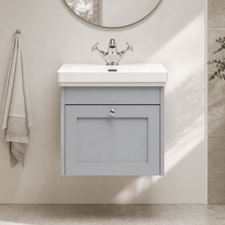 [BFHE291A] Butterton Traditional 1 Drawer Wall Hung Vanity Unit with Classic Basin, Choice of Size and Colour - Silo