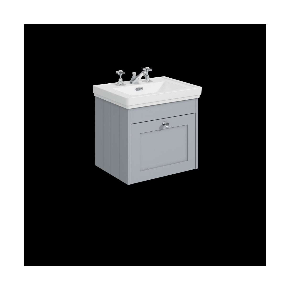 [BFHE291B] Balterley 500mm Wall Hung 1 Drawer Unit with Classic Basin 3 Tap Hole - Satin Grey - Cutout