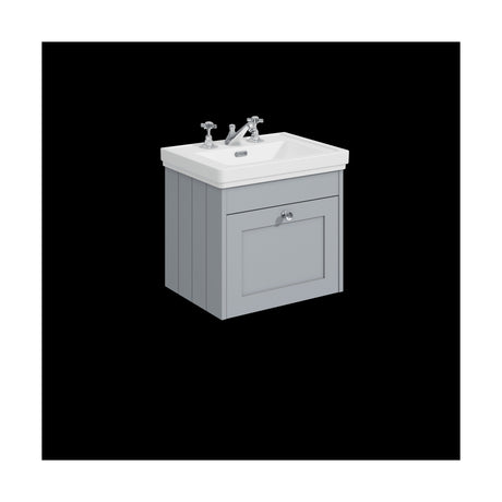 [BFHE291B] Balterley 500mm Wall Hung 1 Drawer Unit with Classic Basin 3 Tap Hole - Satin Grey - Cutout