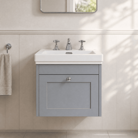 [BFHE291B] Balterley 500mm Wall Hung 1 Drawer Unit with Classic Basin 3 Tap Hole - Satin Grey - Silo