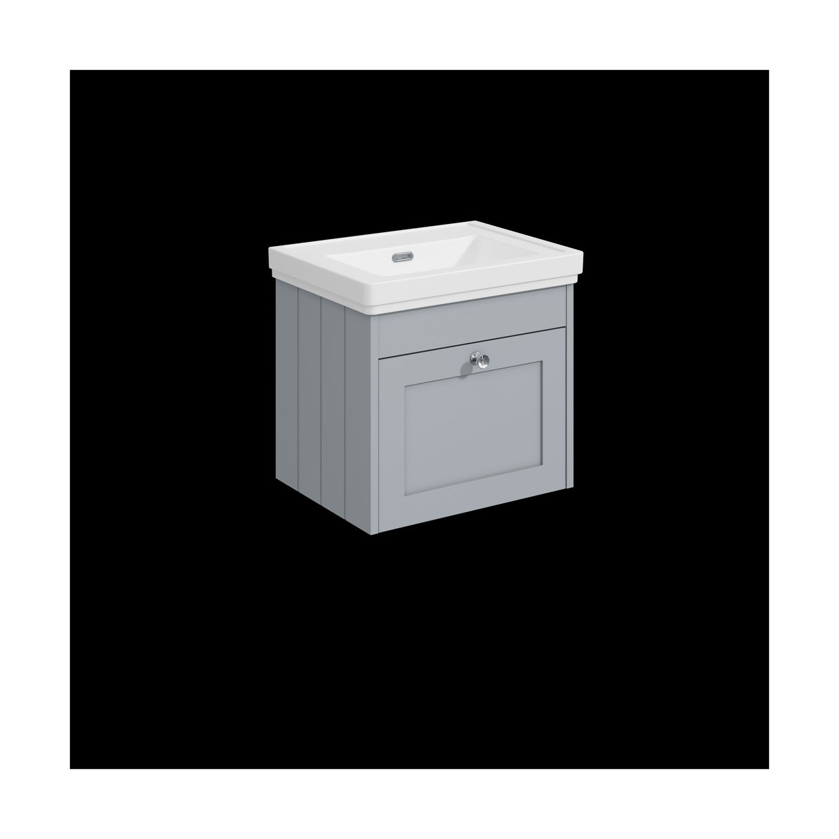 [BFHE291H] Balterley 500mm Wall Hung 1 Drawer Unit with Classic Basin No Tap Hole - Satin Grey - Cutout