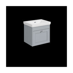 [BFHE291H] Balterley 500mm Wall Hung 1 Drawer Unit with Classic Basin No Tap Hole - Satin Grey - Cutout