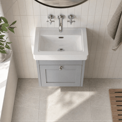 [BFHE291H] Balterley 500mm Wall Hung 1 Drawer Unit with Classic Basin No Tap Hole - Satin Grey - Lifestyle 2