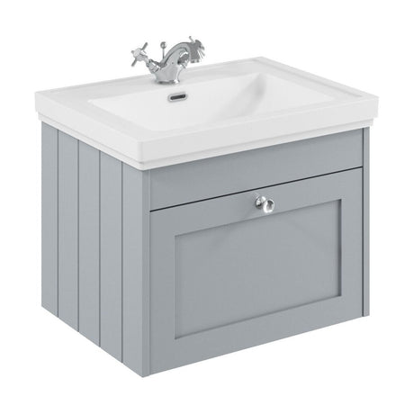 [BFHE294A] Balterley 600mm Wall Hung 1 Drawer Unit with Classic Basin 1 Tap Hole - Satin Grey - Cutout