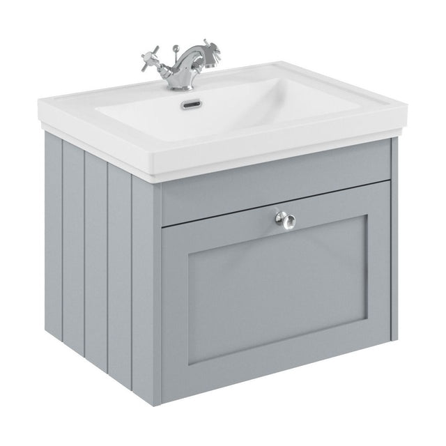 [BFHE294A] Balterley 600mm Wall Hung 1 Drawer Unit with Classic Basin 1 Tap Hole - Satin Grey - Cutout