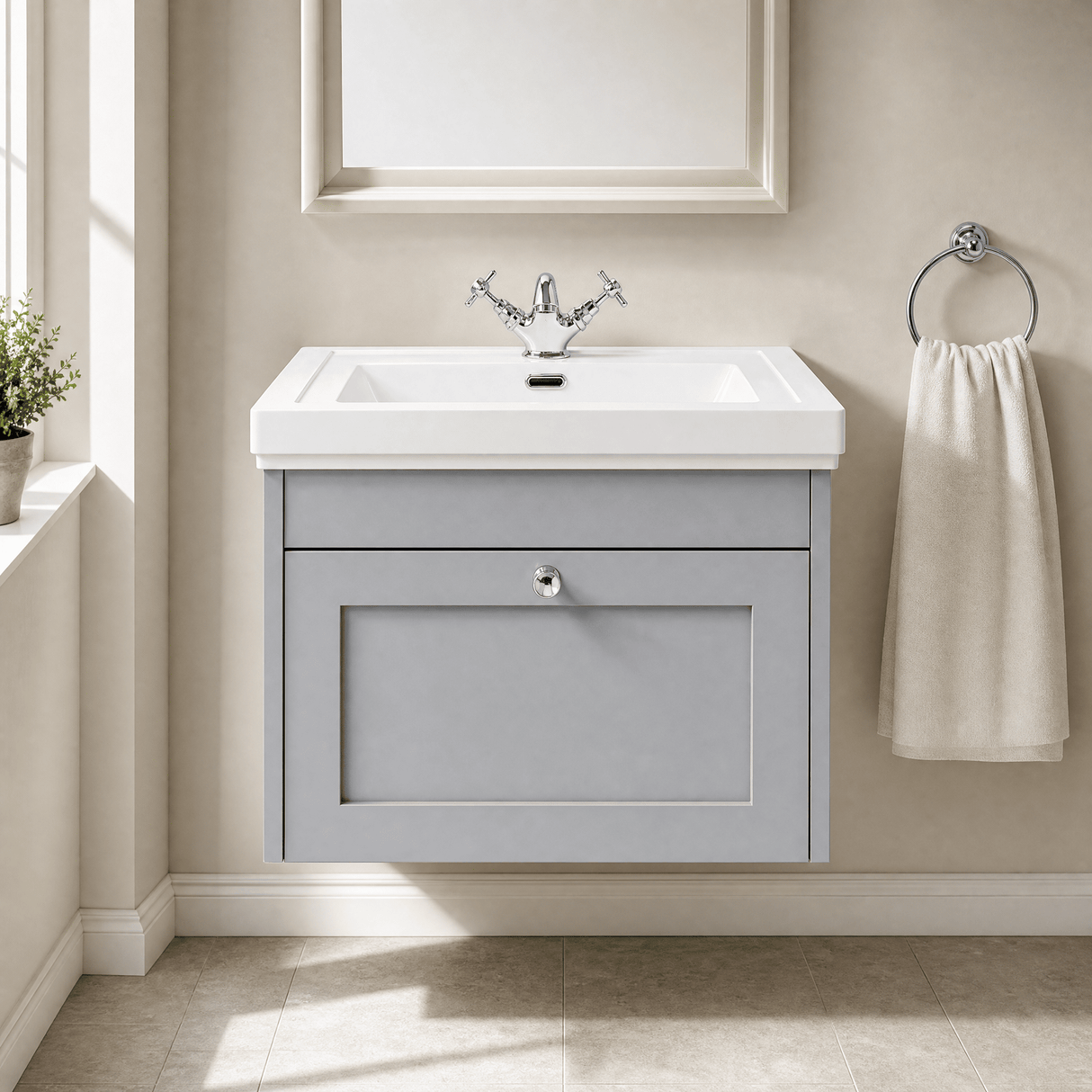 [BFHE294A] Butterton Traditional 1 Drawer Wall Hung Vanity Unit with Classic Basin, Choice of Size and Colour