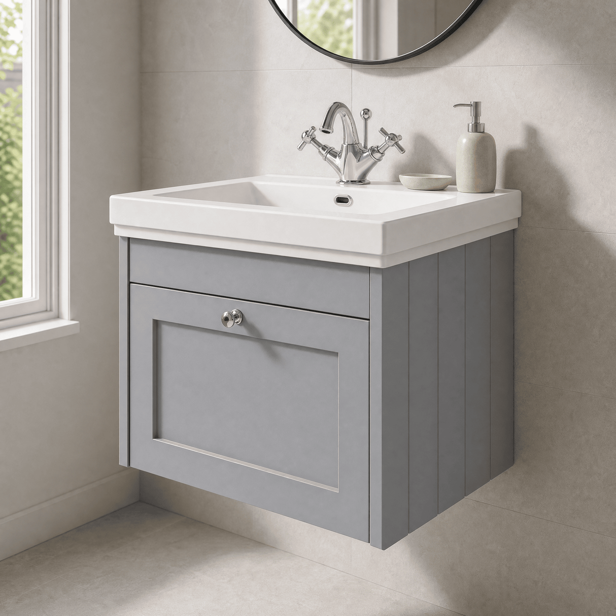 [BFHE294A] Butterton Traditional 1 Drawer Wall Hung Vanity Unit with Classic Basin, Choice of Size and Colour