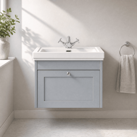 [BFHE294A] Butterton Traditional 1 Drawer Wall Hung Vanity Unit with Classic Basin, Choice of Size and Colour - Silo