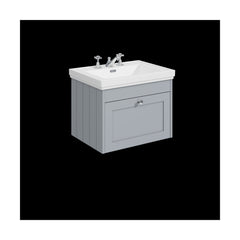 [BFHE294B] Balterley 600mm Wall Hung 1 Drawer Unit with Classic Basin 3 Tap Hole - Satin Grey - Cutout