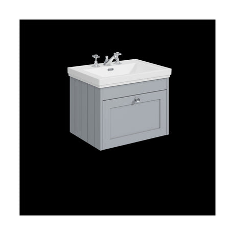 [BFHE294B] Balterley 600mm Wall Hung 1 Drawer Unit with Classic Basin 3 Tap Hole - Satin Grey - Cutout