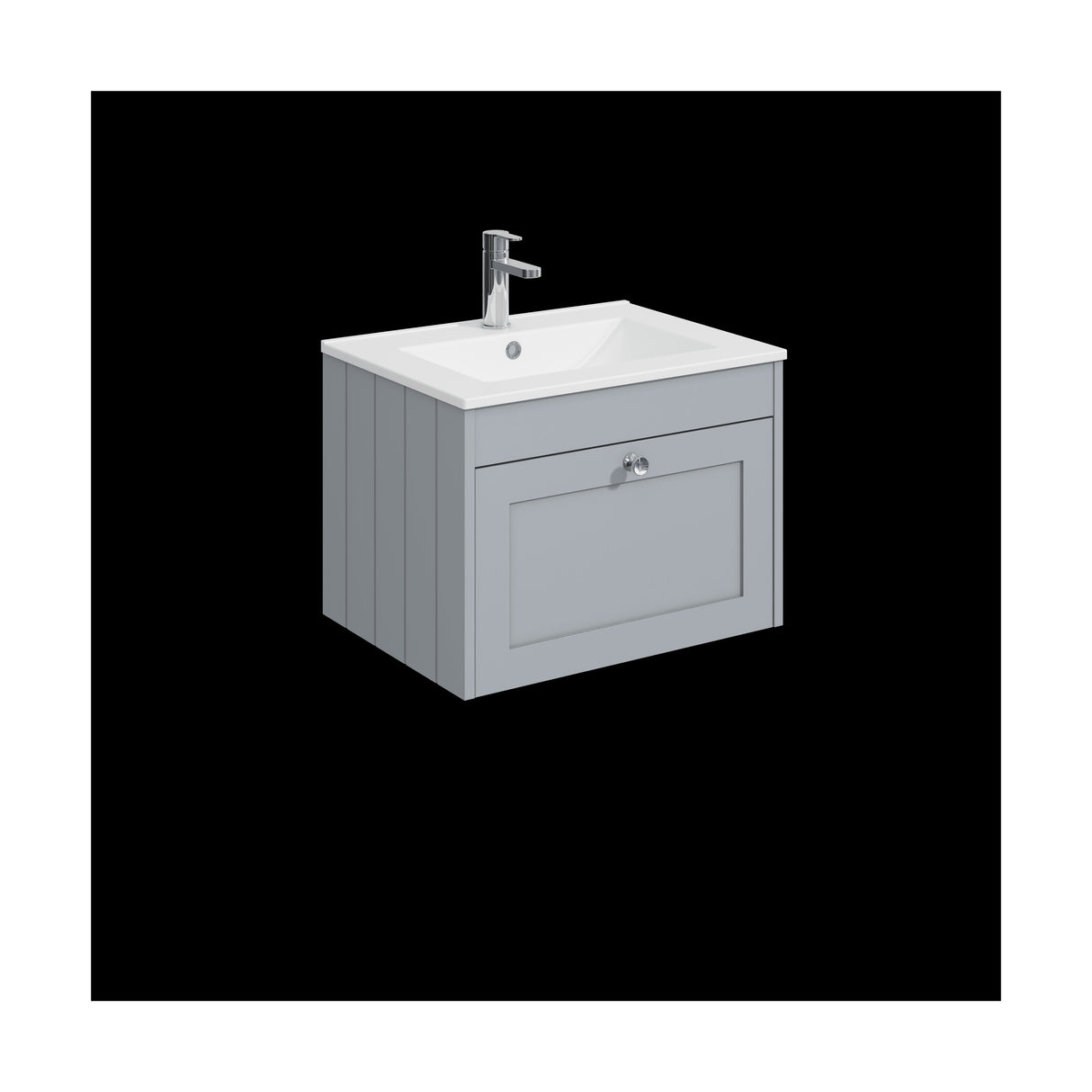 [BFHE294C] Balterley 600mm Wall Hung 1 Drawer Unit with Minimalist Basin 1 Tap Hole - Satin Grey - Cutout
