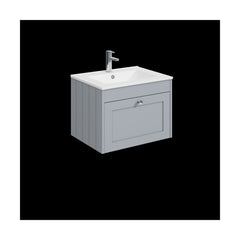 [BFHE294C] Balterley 600mm Wall Hung 1 Drawer Unit with Minimalist Basin 1 Tap Hole - Satin Grey - Cutout