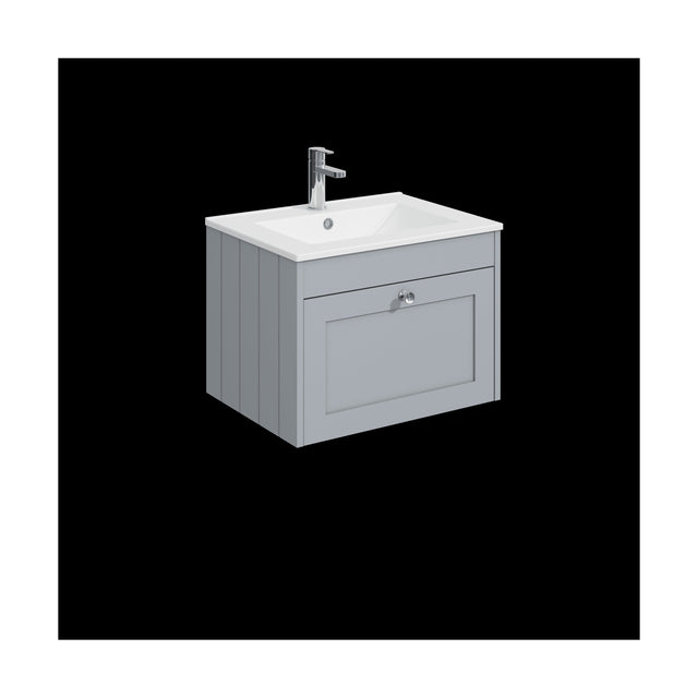 [BFHE294C] Balterley 600mm Wall Hung 1 Drawer Unit with Minimalist Basin 1 Tap Hole - Satin Grey - Cutout