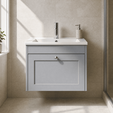 [BFHE294C] Balterley 600mm Wall Hung 1 Drawer Unit with Minimalist Basin 1 Tap Hole - Satin Grey - Silo