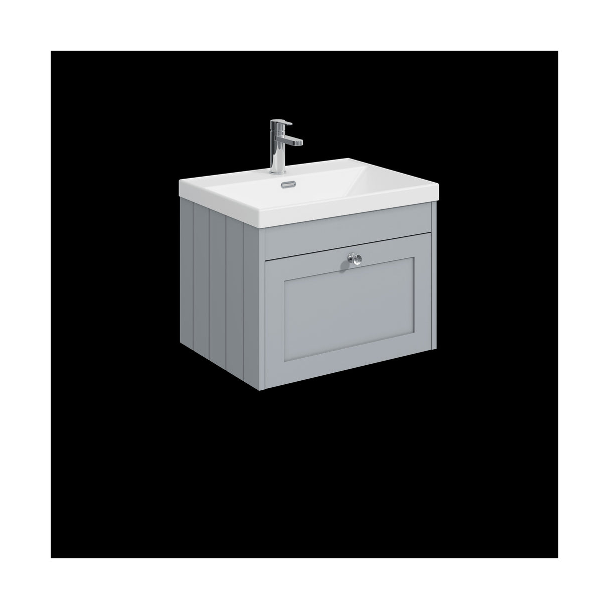 [BFHE294E] Balterley 600mm Wall Hung 1 Drawer Unit with Thin Edge Basin 1 Tap Hole - Satin Grey - Cutout