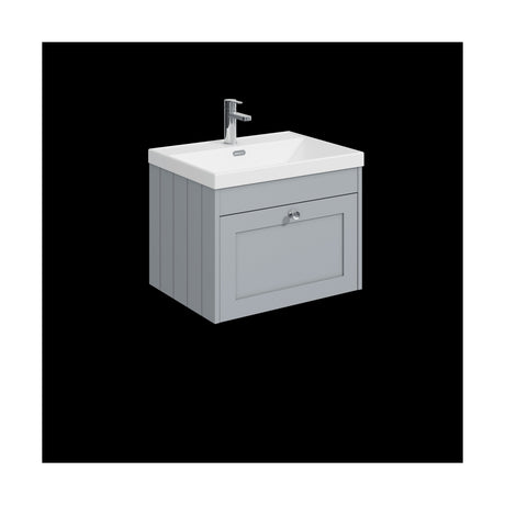 [BFHE294E] Balterley 600mm Wall Hung 1 Drawer Unit with Thin Edge Basin 1 Tap Hole - Satin Grey - Cutout