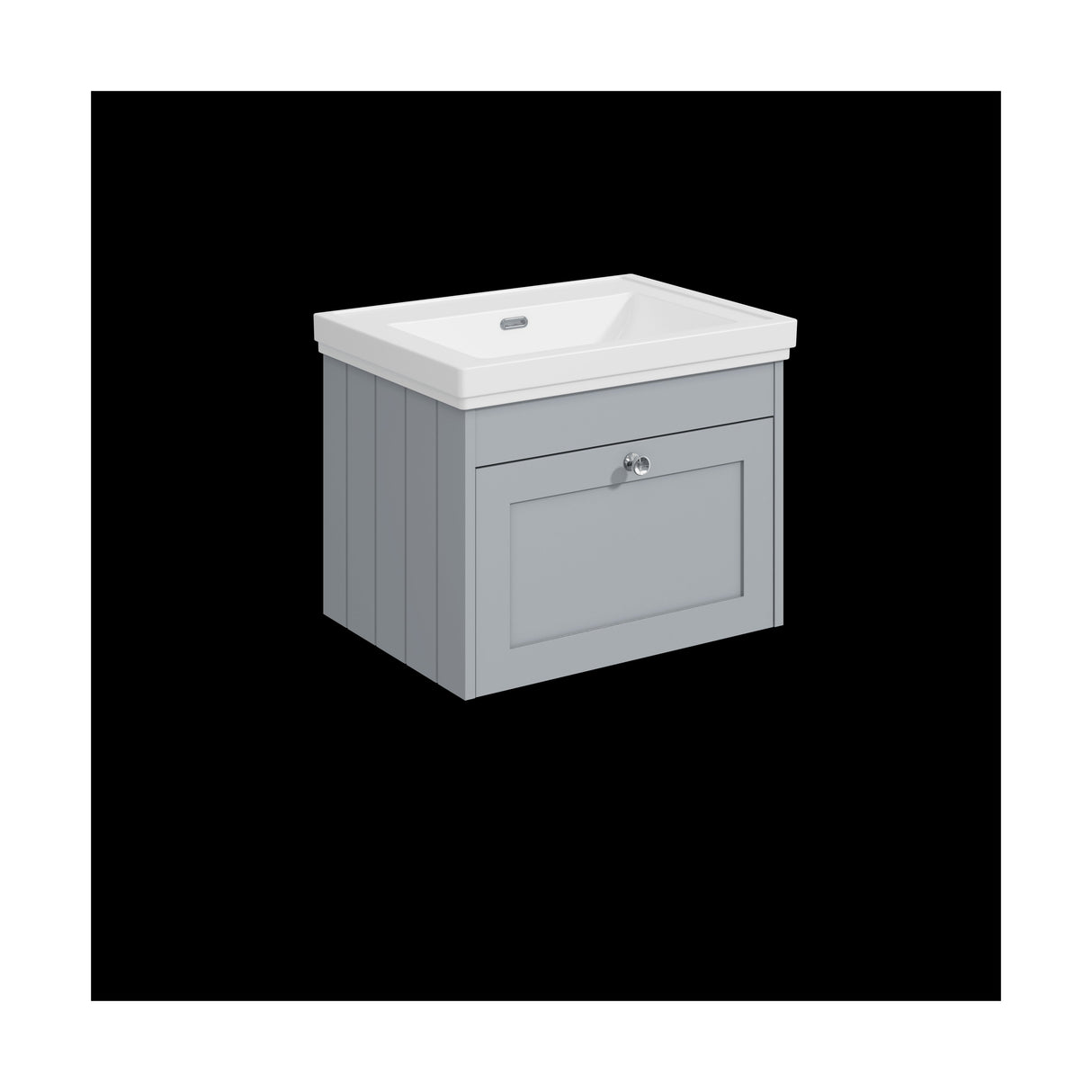 [BFHE294H] Balterley 600mm Wall Hung 1 Drawer Unit with Classic Basin No Tap Hole - Satin Grey - Cutout