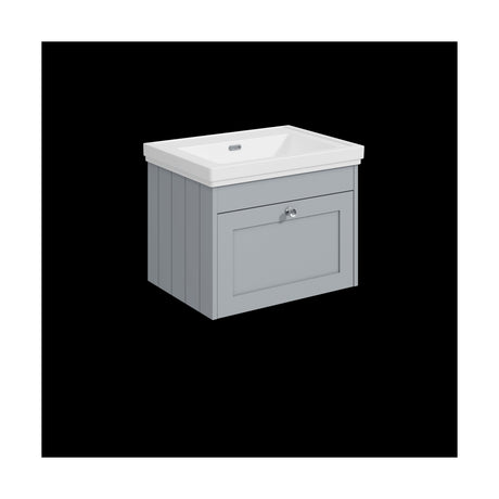[BFHE294H] Balterley 600mm Wall Hung 1 Drawer Unit with Classic Basin No Tap Hole - Satin Grey - Cutout