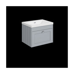 [BFHE294K] Balterley 600mm Wall Hung 1 Drawer Unit with Minimalist Basin No Tap Hole - Satin Grey - Cutout