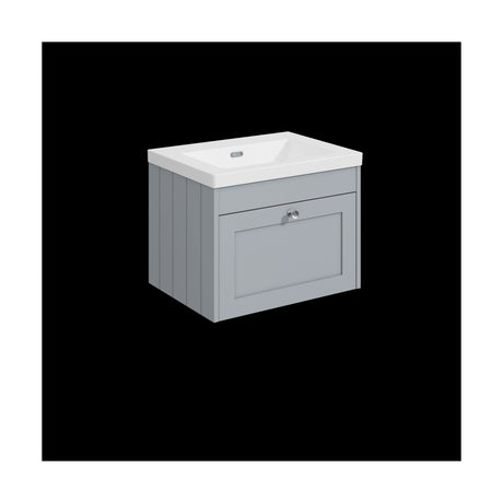[BFHE294K] Balterley 600mm Wall Hung 1 Drawer Unit with Minimalist Basin No Tap Hole - Satin Grey - Cutout