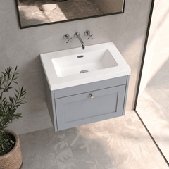 [BFHE294K] Balterley 600mm Wall Hung 1 Drawer Unit with Minimalist Basin No Tap Hole - Satin Grey - Lifestyle 2