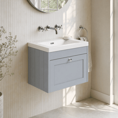 [BFHE294K] Balterley 600mm Wall Hung 1 Drawer Unit with Minimalist Basin No Tap Hole - Satin Grey - Lifestyle 3