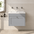 [BFHE294K] Balterley 600mm Wall Hung 1 Drawer Unit with Minimalist Basin No Tap Hole - Satin Grey - Silo
