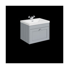 [BFHE294L] Balterley 600mm Wall Hung 1 Drawer Unit & Minimalist Basin 1 Tap Hole - Satin Grey - Cutout