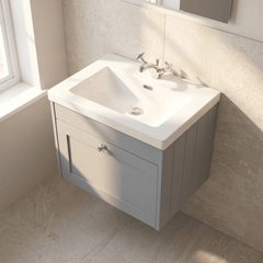 [BFHE294L] Balterley 600mm Wall Hung 1 Drawer Unit & Minimalist Basin 1 Tap Hole - Satin Grey - Lifestyle 2