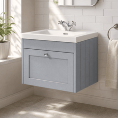 [BFHE294L] Balterley 600mm Wall Hung 1 Drawer Unit & Minimalist Basin 1 Tap Hole - Satin Grey - Lifestyle 3
