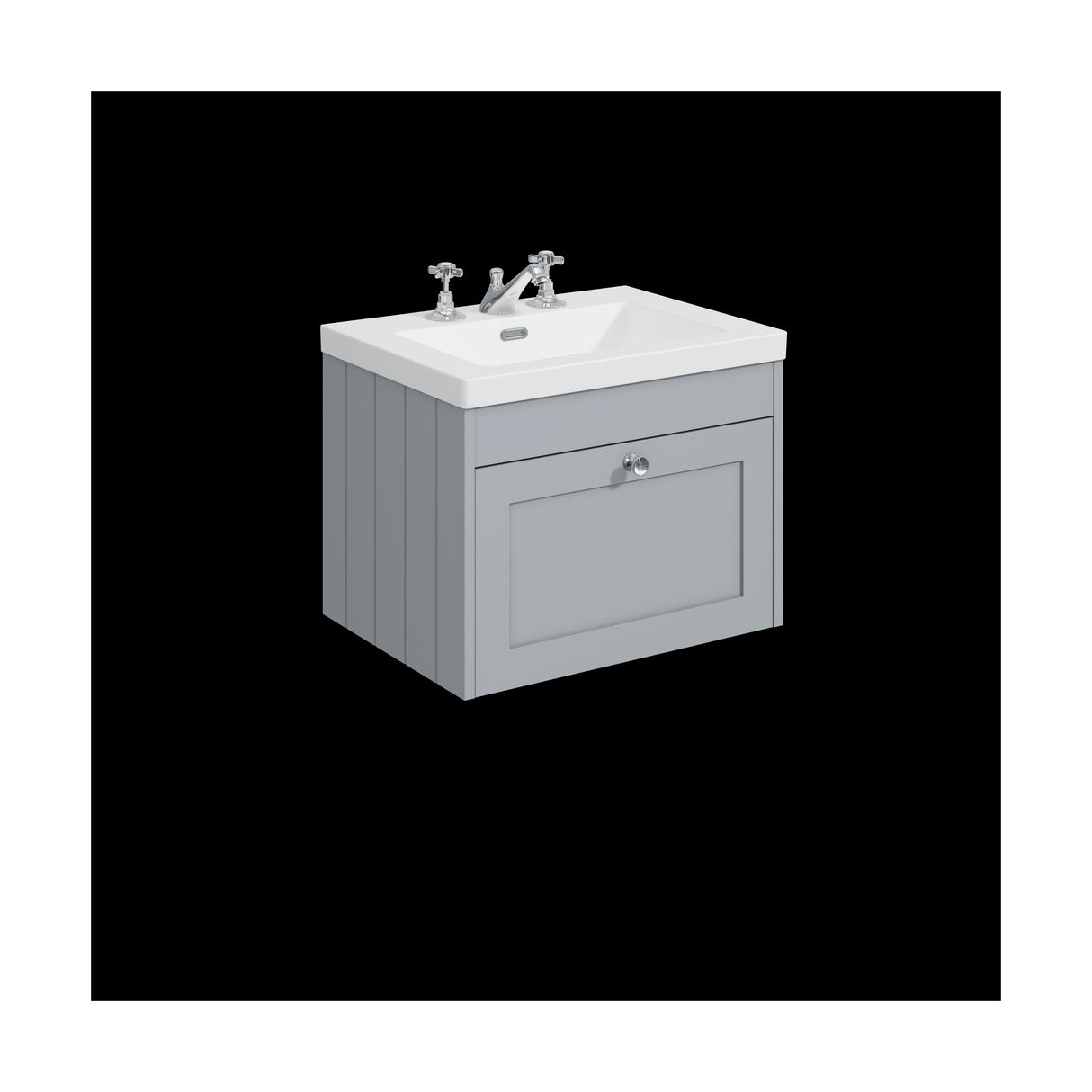 [BFHE294M] Balterley 600mm Wall Hung 1 Drawer Unit with Minimalist Basin 3 Tap Hole - Satin Grey - Cutout
